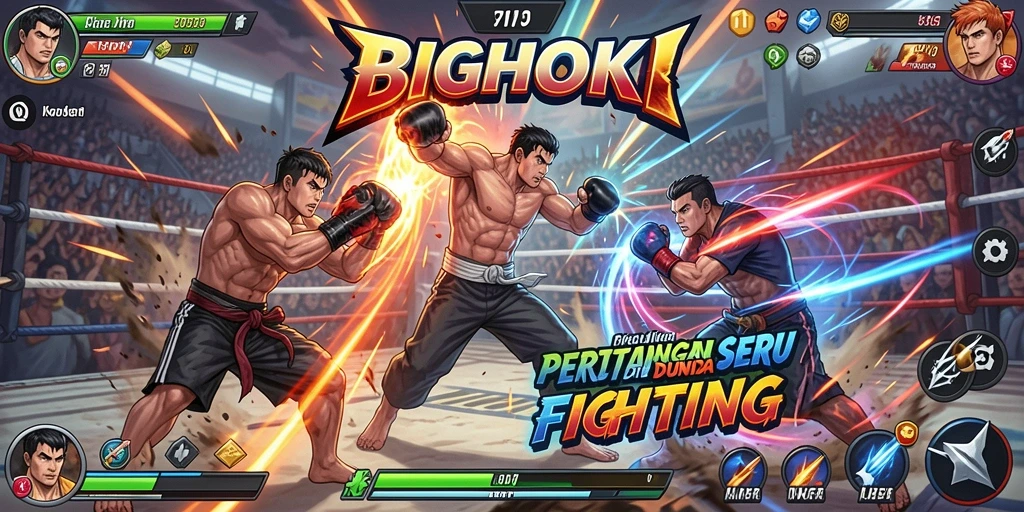 Screenshot gameplay BIGHOKI yang menunjukkan aksi pertarungan dinamis.