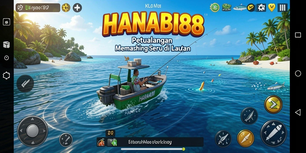 Tampak gameplay menyerupai memancing di lautan yang indah.