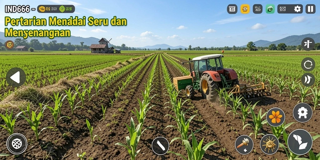Screenshot gameplay IND666 yang menunjukkan aktivitas bertani yang seru.