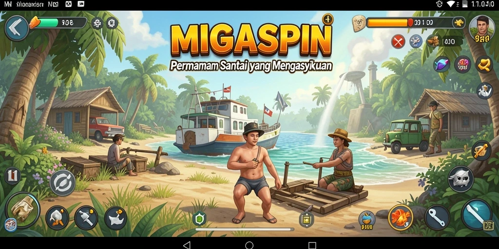 Screenshot utama MIGASPIN menampilkan gameplay santai yang seru.
