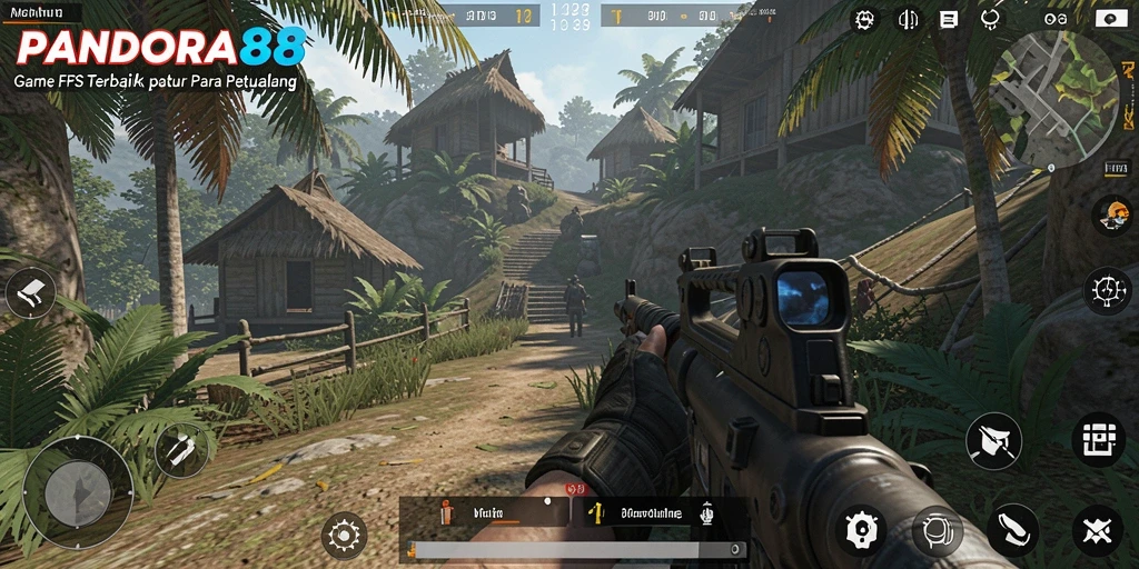 Screenshot PANDORA88 menampilkan aksi intens dalam pertempuran FPS.