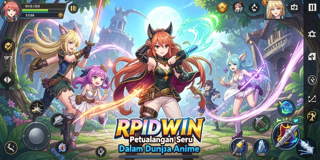 Screenshot RPIDWIN menampilkan pertarungan seru karakter Anime.