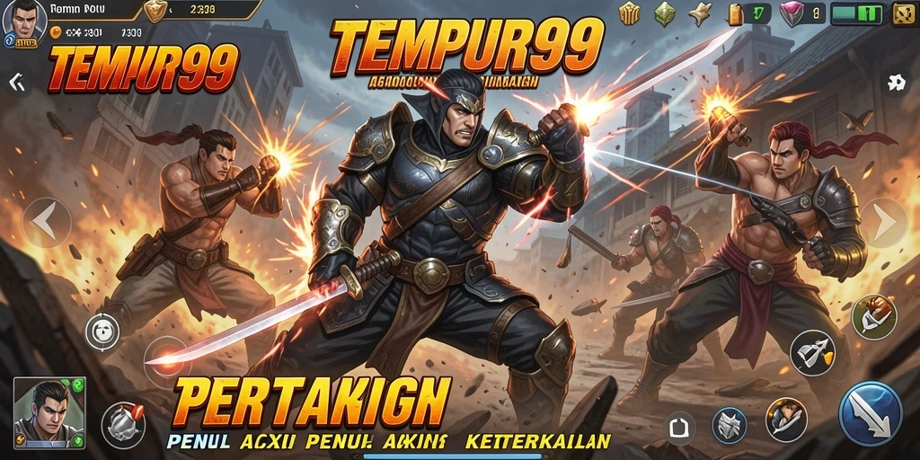 Screenshot menunjukkan aksi pertarungan penuh semangat dalam TEMPUR99.